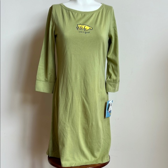 Life Is Good Green Sheath Dress with Cuffed 3/4 Sleeves - Picture 1 of 6